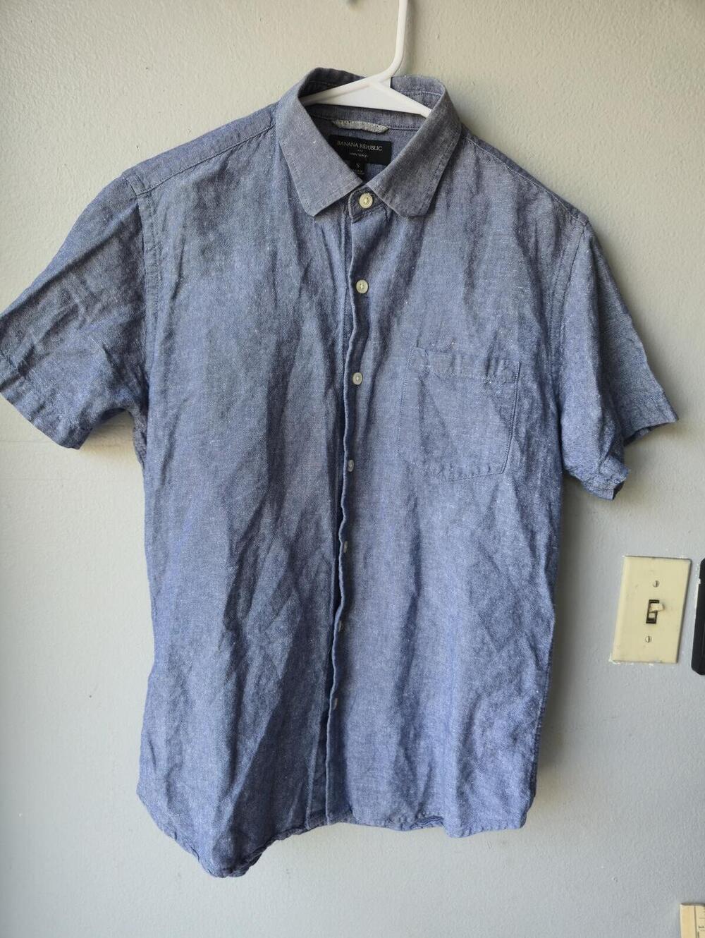 Banana Republic Men's Linen Slim Fit Short Sleeve Shirt Small